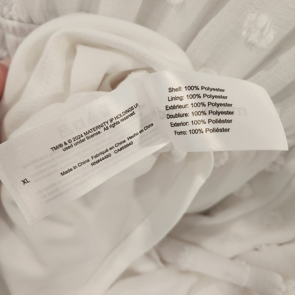 Motherhood Maternity White Swiss Dot Dress XL Ruffle Flutter Sleeve Baby Shower - Picture 11 of 12